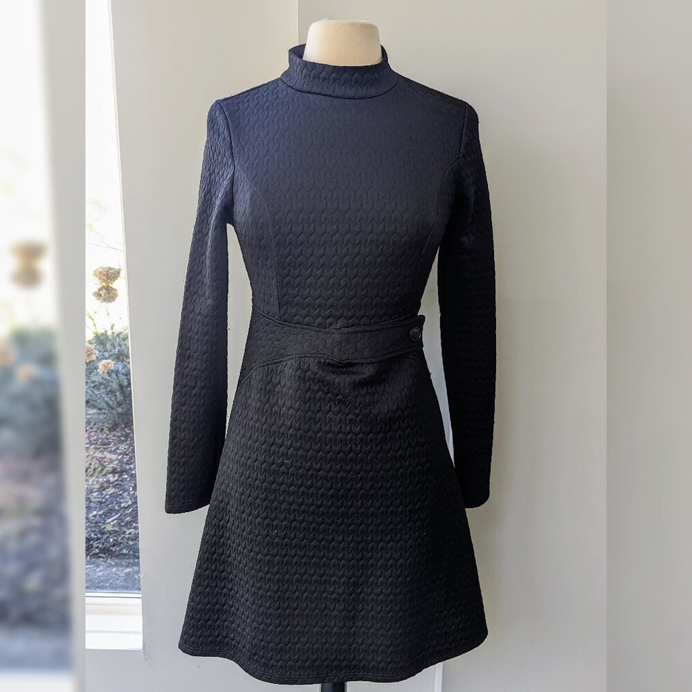 Modcloth Mock Neck Black Quilted A-Line Dress